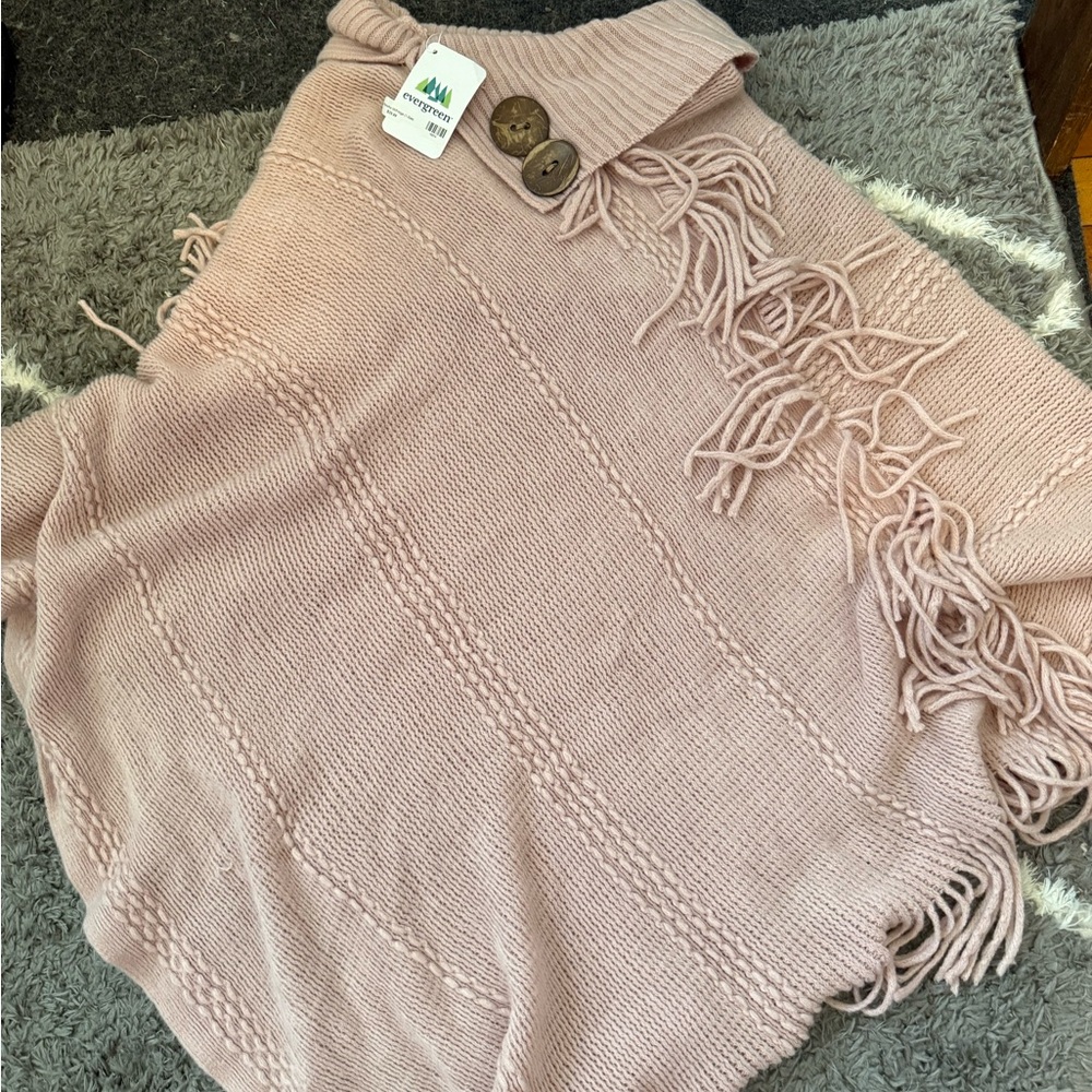 Pink Knit Tunic with Fringe Detail